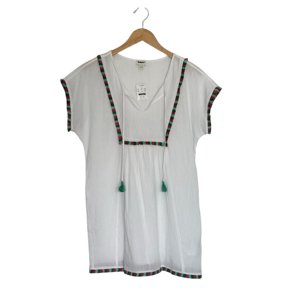 NEW J. CREW FACTORY Fringe beach tunic white & Multi piping & Tassels Size XXS - Picture 4 of 8